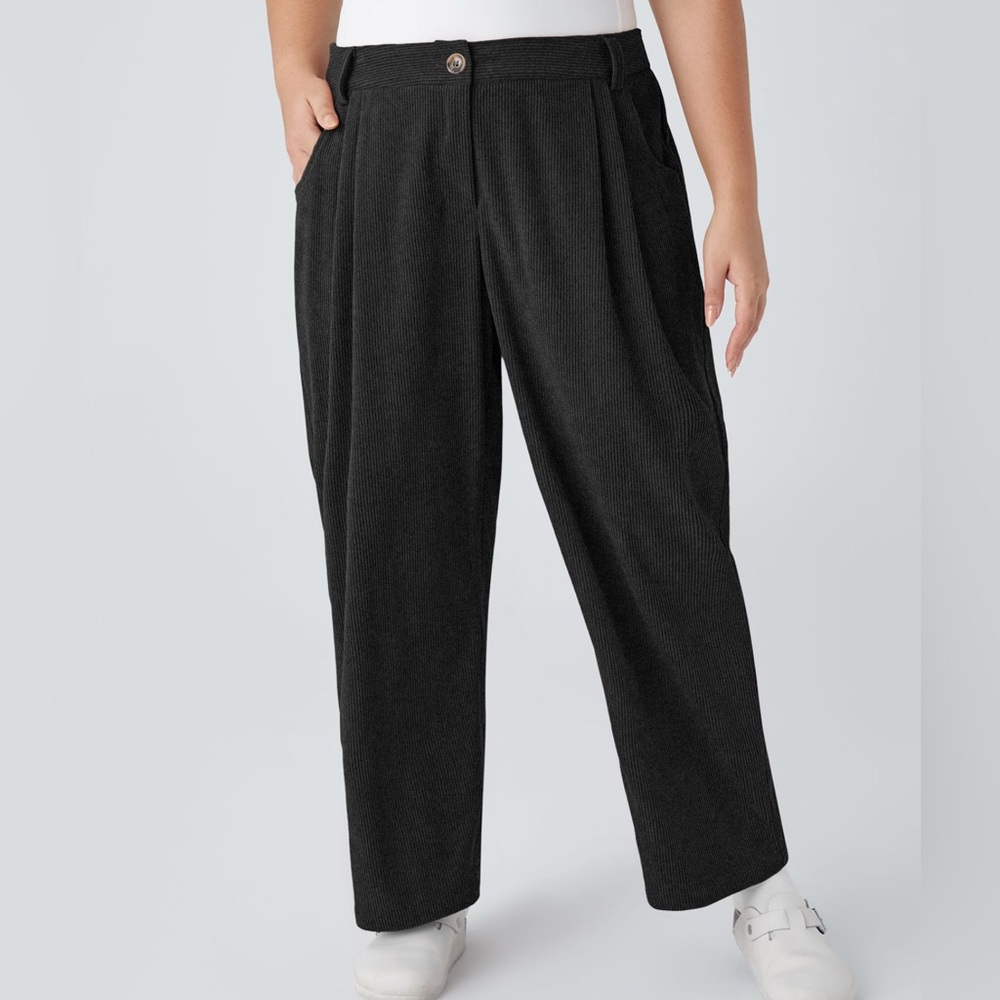 Halara Black Mid Rise Button Side Pocket Plus Size Corduroy Casual Pants 2X